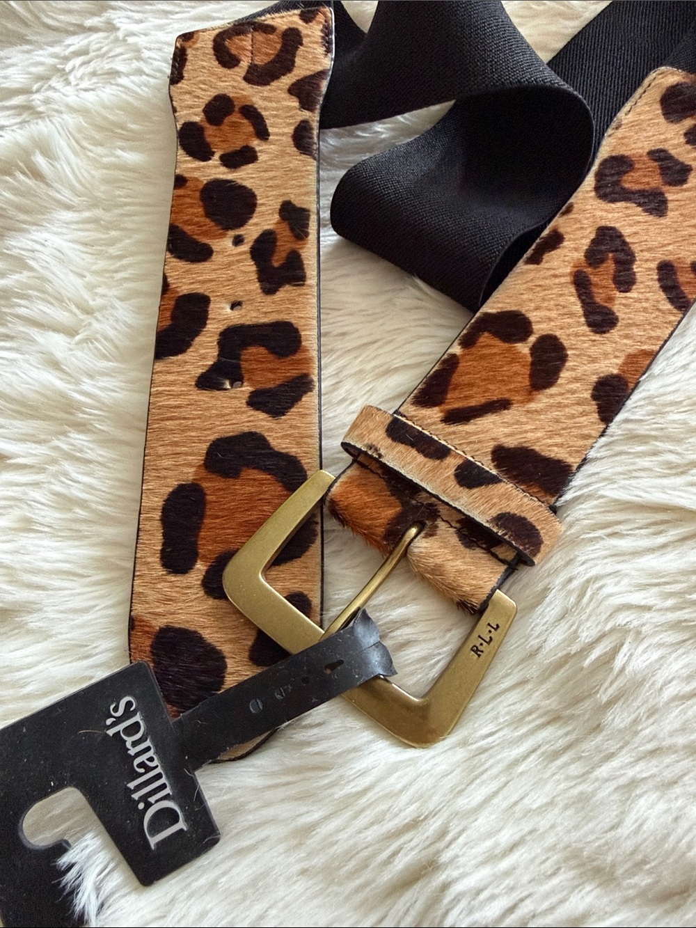 Ralph Lauren Leopard Print Stretch Belt with Gold-Tone Buckle